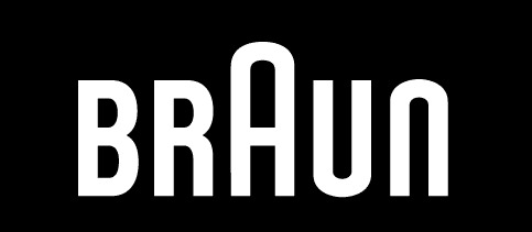 małe białe logo Braun na czarnym tle