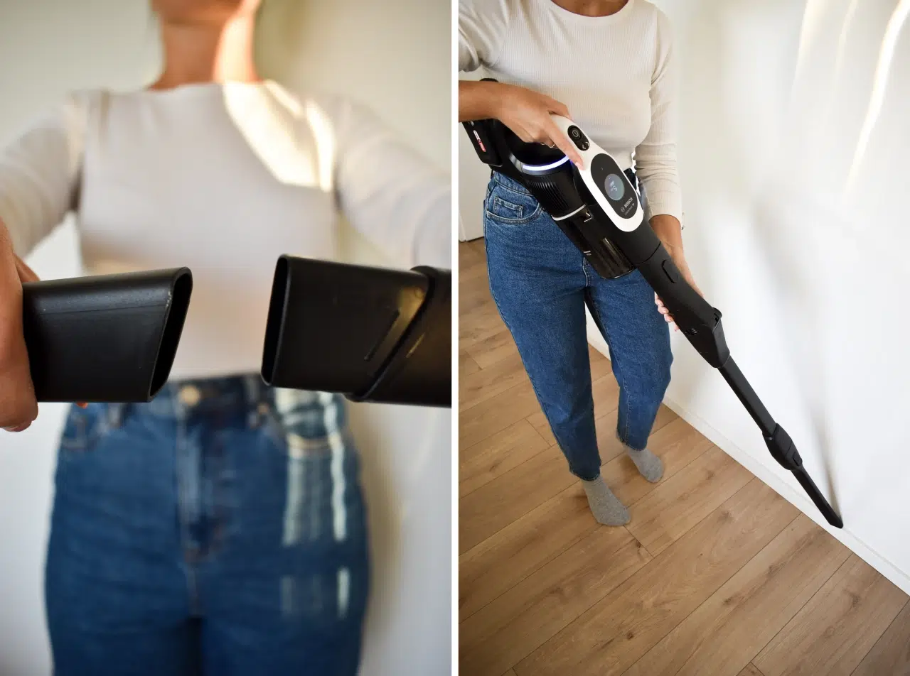 montaż ssawki szczelinowej odkurzacza Bosch Unlimited 10 BCS1041WAC i odkurzanie nią listew przypodłogowych