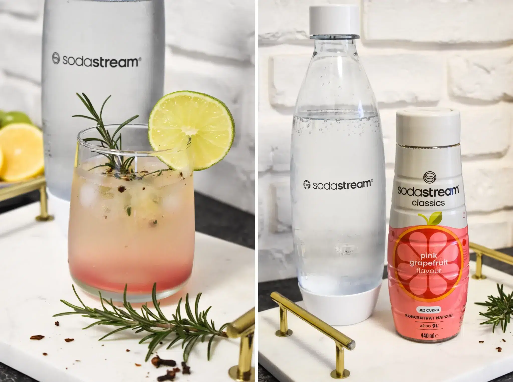Korzenny bezalkoholowy drink grapefruitowy z rozmarynem przygotowany na bazie wody gazowanej w ekspresie SodaStream