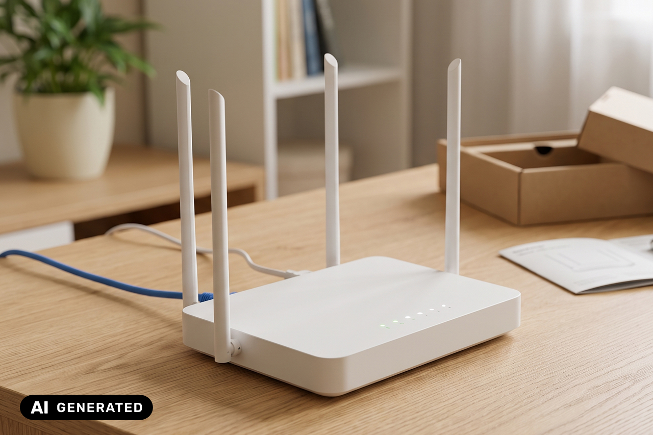 Rozpakowany router - zdjęcie AI