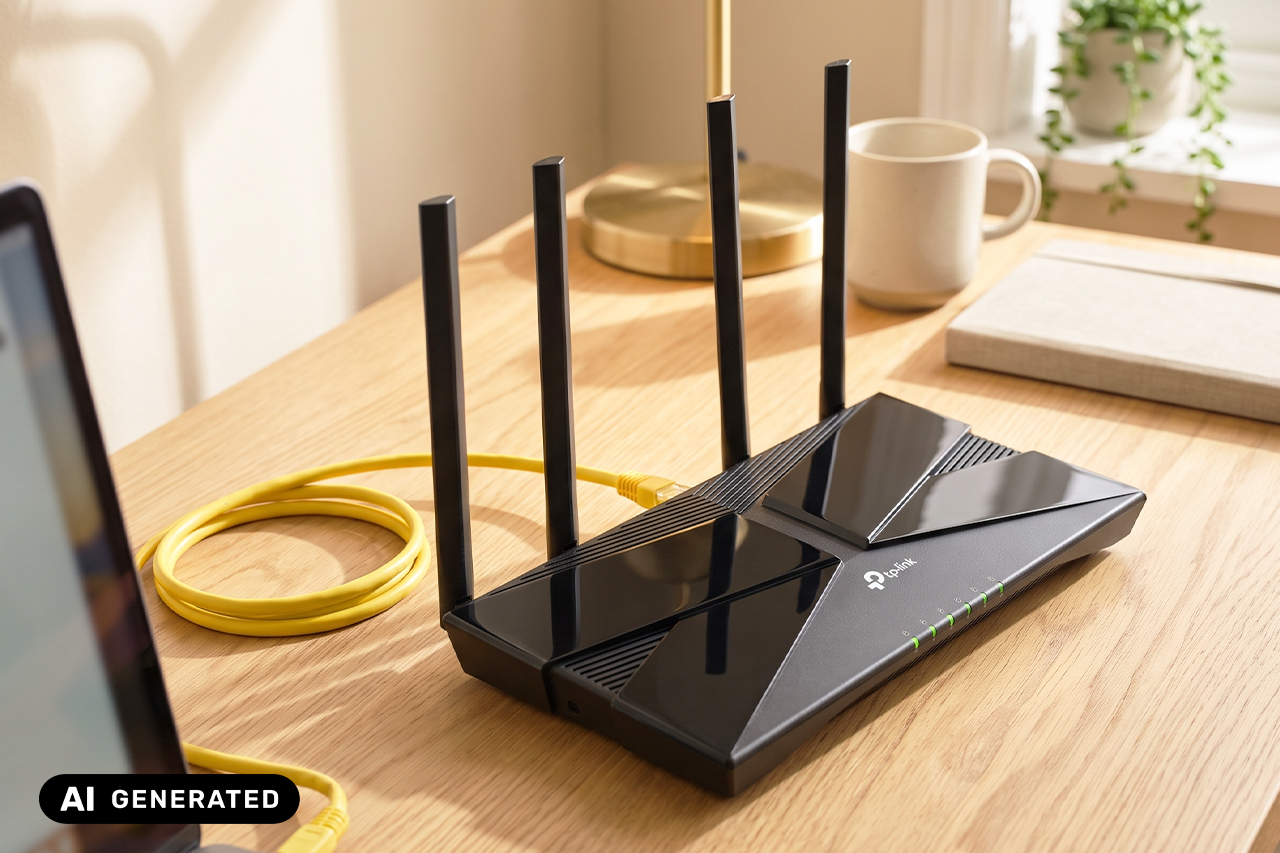 Router TP Link na biurku - zdjęcie AI